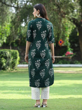 Women's Jadegreen Rayon Slub Bandhani Straight Kurta